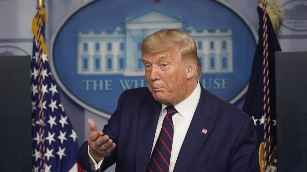 US PresidentTrump holds news briefing at the White House