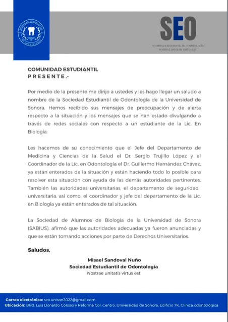 Comunicado alumnos de Odontología